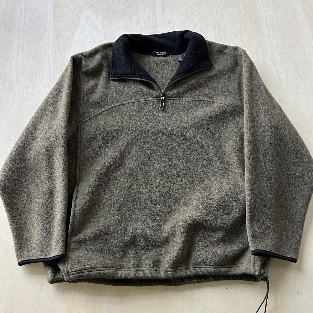 Ashford Sport Sweatshirt Mens XL Green Fleece Pullover Mock Neck Zipper